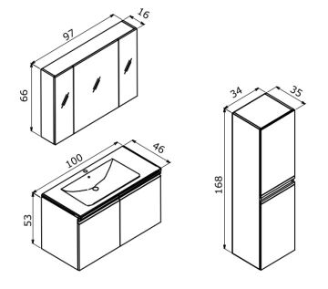 Orka Terme 100 Banyo Dolabı + Boy Dolabı 35 Siyah (Boy Dolabı Dahildir)