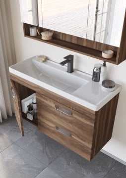 Orka Nova 100 Banyo Dolabı + Boy Dolabı 40 Tesbih Ceviz ( Boy Dolabı Dahildir )